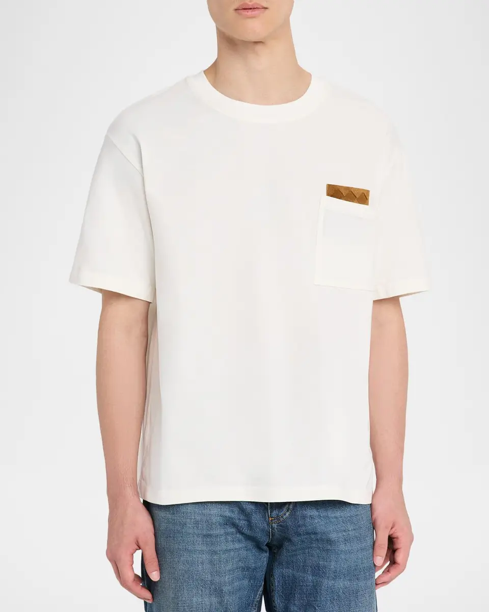 Bottega Veneta Men's Pima Cotton Jersey Intrecciato-Pocket T-Shirt | Thumbnail 4 Bottega Veneta Men's Pima Cotton Jersey Intrecciato-Pocket T-Shirt | Thumbnail 4