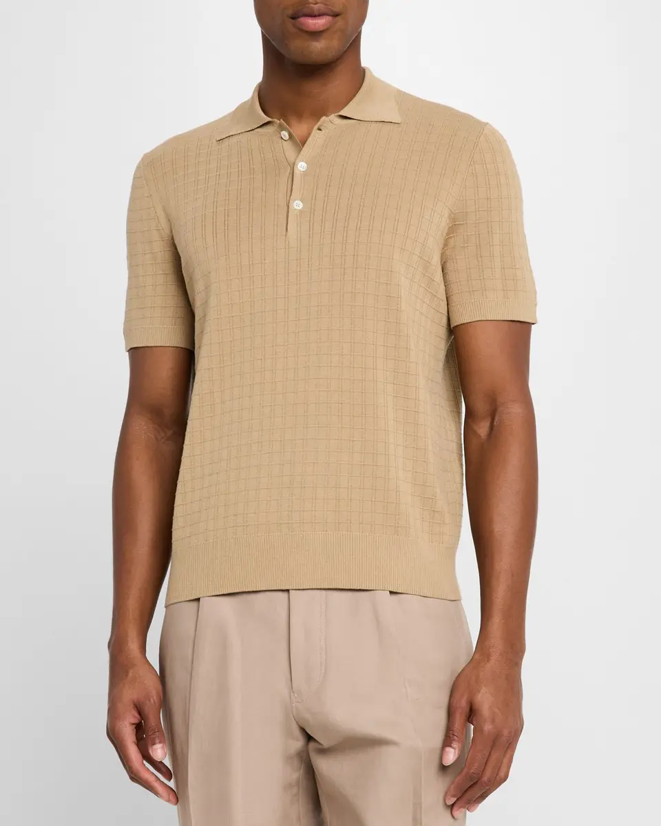 Canali Men's Grid Jacquard Knit Polo | Thumbnail 4 Canali Men's Grid Jacquard Knit Polo | Thumbnail 4