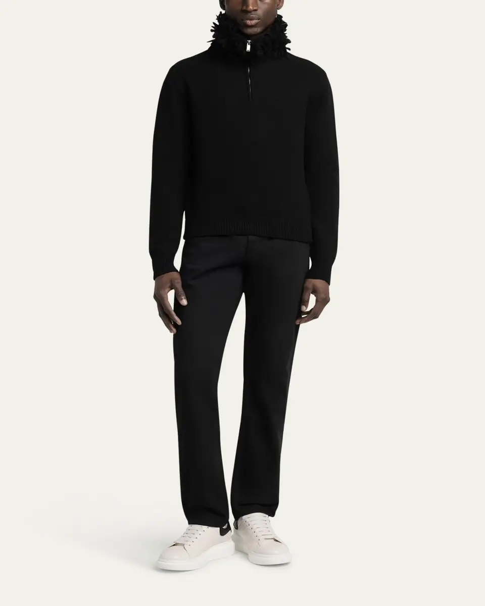 Alexander McQueen Men's Wool Fringe-Collar Quarter-Zip Sweater | Thumbnail 2 Alexander McQueen Men's Wool Fringe-Collar Quarter-Zip Sweater | Thumbnail 2