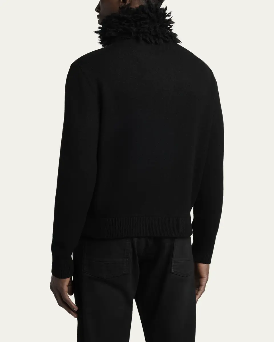 Alexander McQueen Men's Wool Fringe-Collar Quarter-Zip Sweater | Thumbnail 3 Alexander McQueen Men's Wool Fringe-Collar Quarter-Zip Sweater | Thumbnail 3