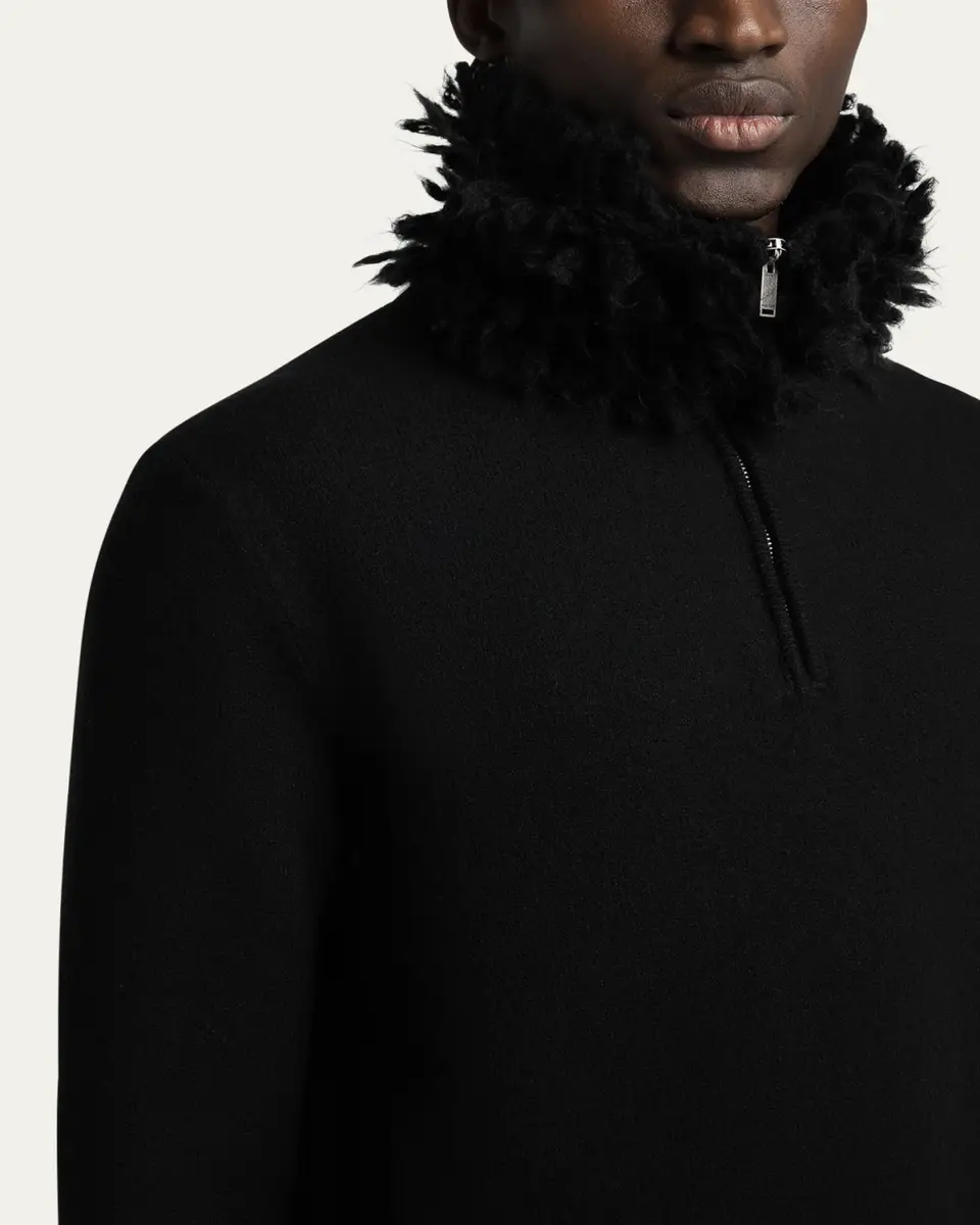 Alexander McQueen Men's Wool Fringe-Collar Quarter-Zip Sweater | Thumbnail 5 Alexander McQueen Men's Wool Fringe-Collar Quarter-Zip Sweater | Thumbnail 5
