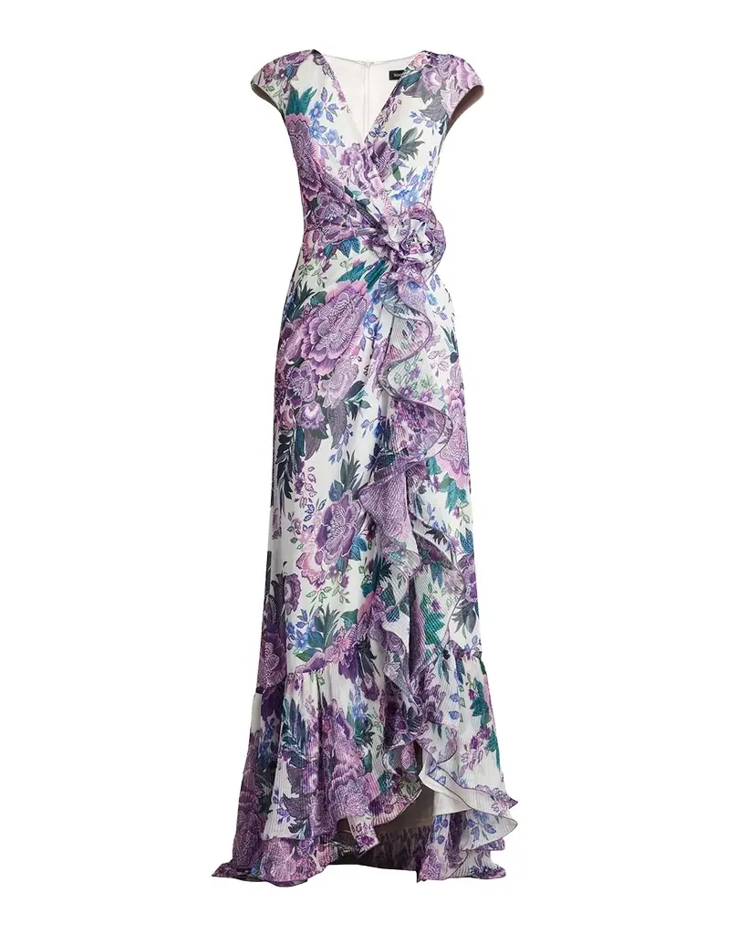 Tadashi Shoji Floral-Print Ruffle Gown | Image 1 Tadashi Shoji Floral-Print Ruffle Gown | Image 1