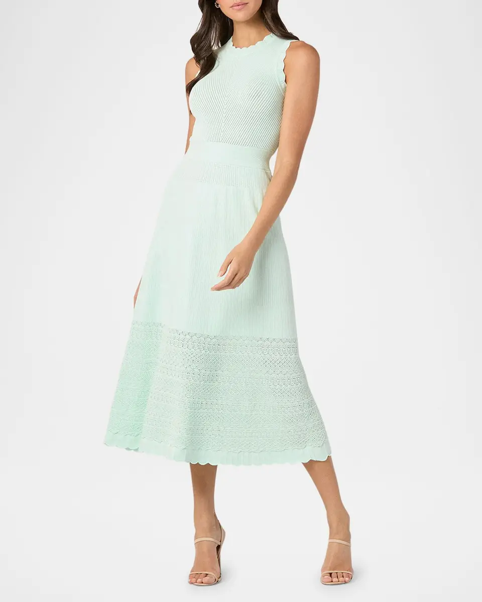 Shoshanna Brooke Scalloped Pointelle-Knit Midi Dress | Thumbnail 2