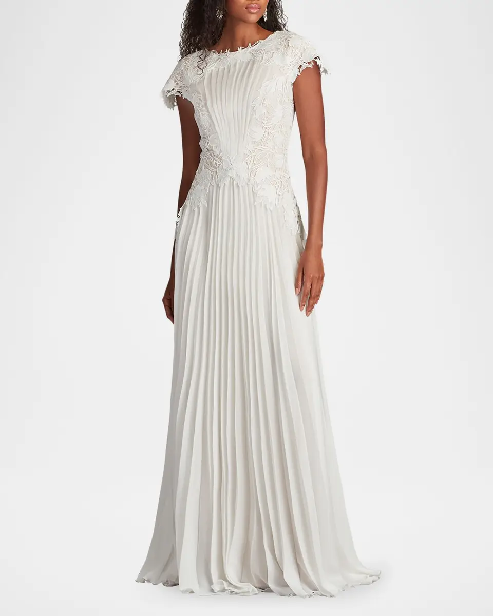 Tadashi Shoji Floral Lace & Pleated Chiffon Gown | Thumbnail 2 Tadashi Shoji Floral Lace & Pleated Chiffon Gown | Thumbnail 2