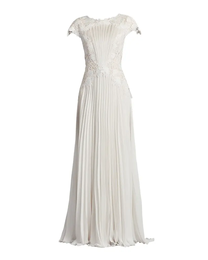 Tadashi Shoji Floral Lace & Pleated Chiffon Gown | Image 1 Tadashi Shoji Floral Lace & Pleated Chiffon Gown | Image 1