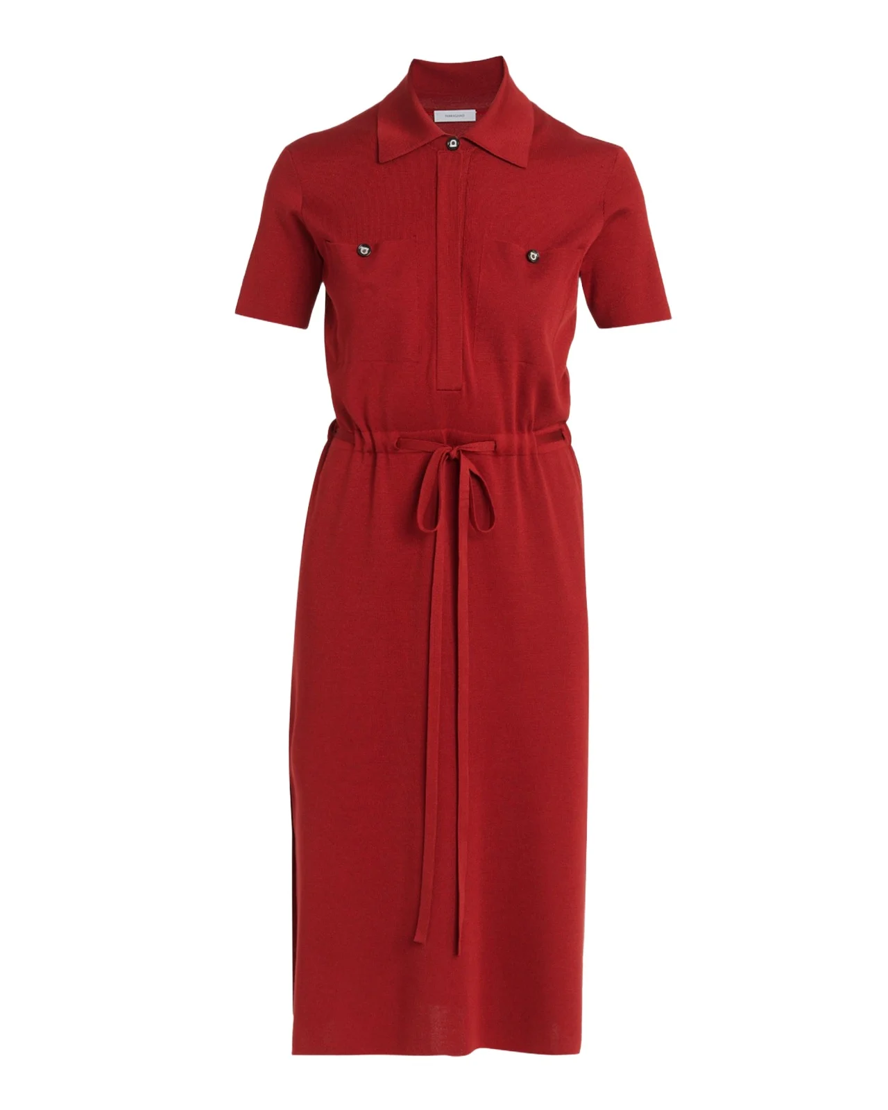 Short-Sleeve Silk Knit Drawstring Midi Polo Dress