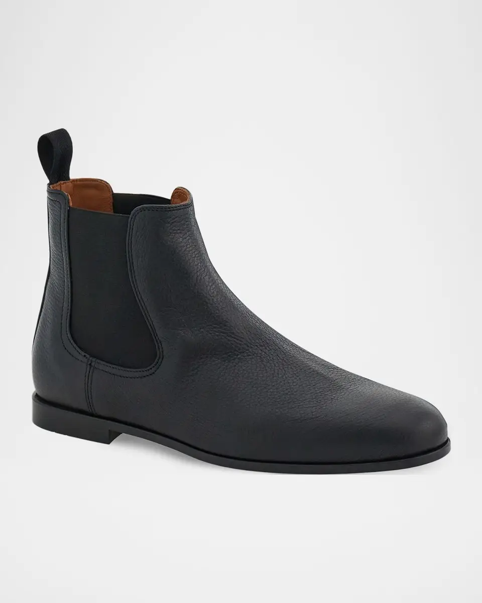 Ferragamo Men's Grained Leather Micro-Gancio Chelsea Boots | Thumbnail 2