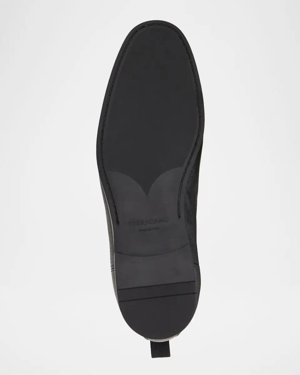 Ferragamo Men's Grained Leather Micro-Gancio Chelsea Boots | Thumbnail 5