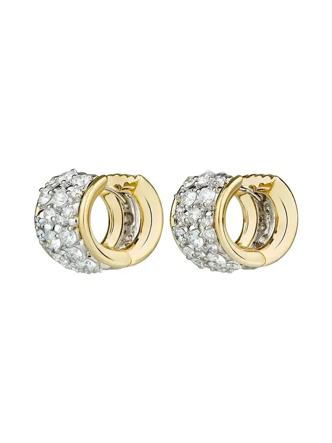 18K Two-Tone Gold Diamond Hoop Earrings, Large 18K Two-Tone Gold Diamond Hoop Earrings, Large