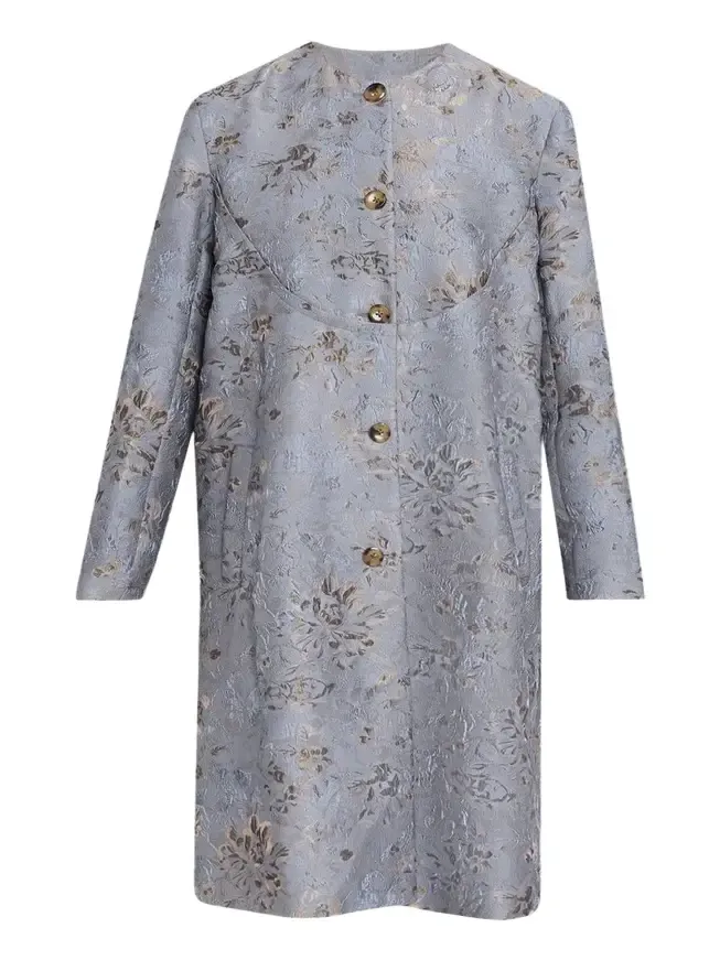 Textured Floral Jacquard Single-Breasted Car Coat