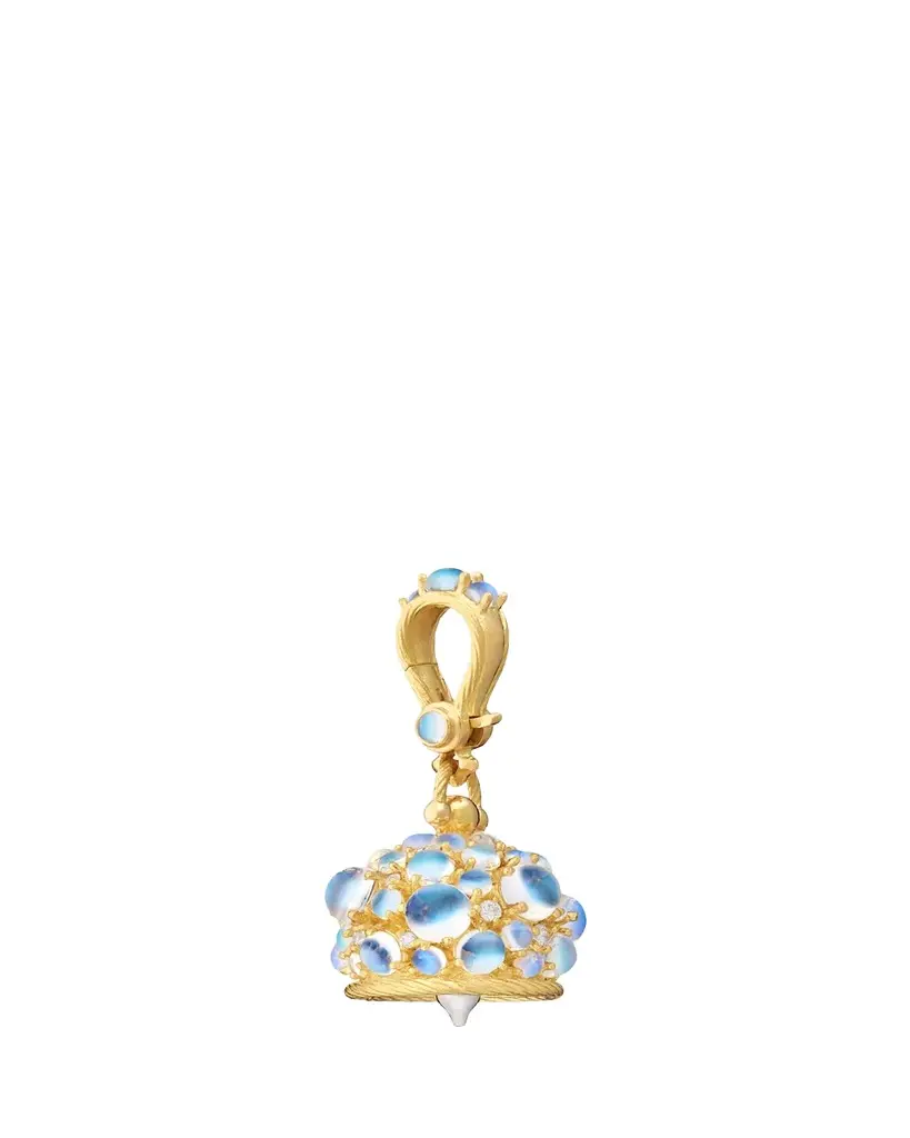 18K Yellow Gold Blue Moonstone & Diamond Meditation Bell Pendant, 0.19tcw
