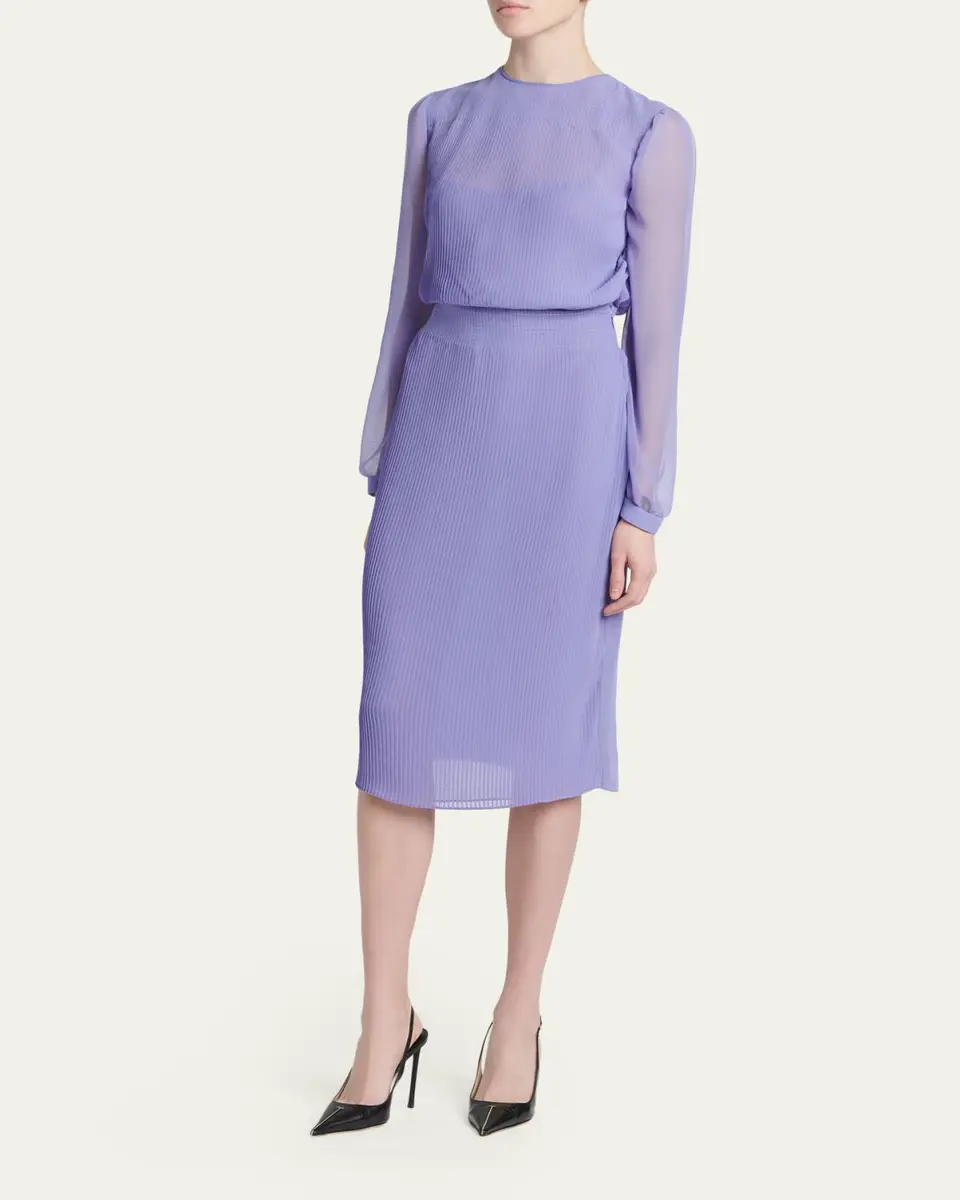 Tom Ford Pervinca Plisse Chiffon Long-Sleeve Midi Dress | Thumbnail 4 Tom Ford Pervinca Plisse Chiffon Long-Sleeve Midi Dress | Thumbnail 4