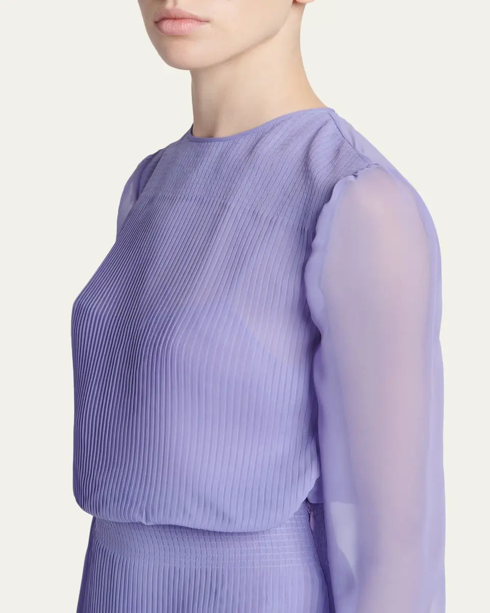 Tom Ford Pervinca Plisse Chiffon Long-Sleeve Midi Dress | Thumbnail 5 Tom Ford Pervinca Plisse Chiffon Long-Sleeve Midi Dress | Thumbnail 5