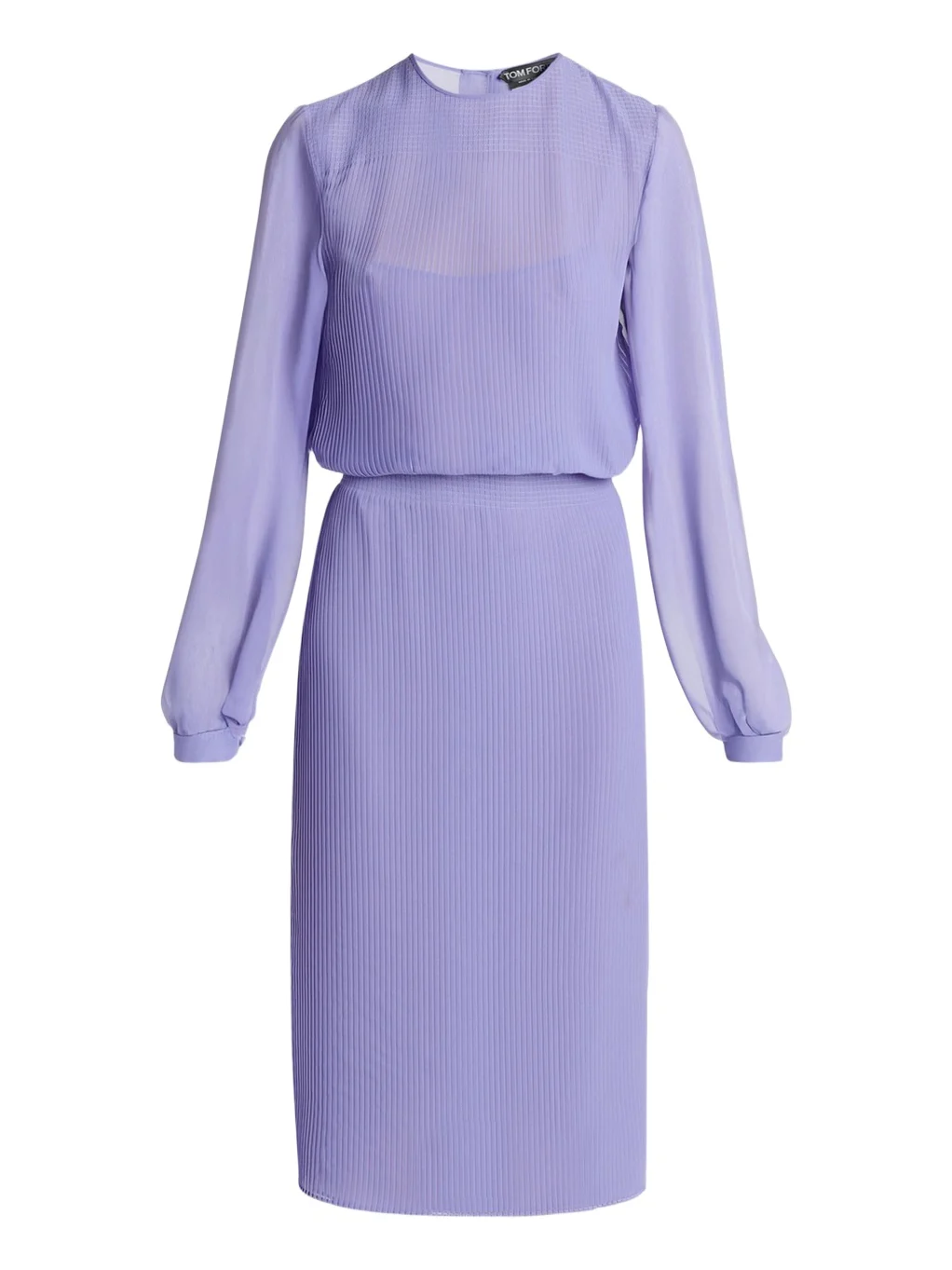 Tom Ford Pervinca Plisse Chiffon Long-Sleeve Midi Dress