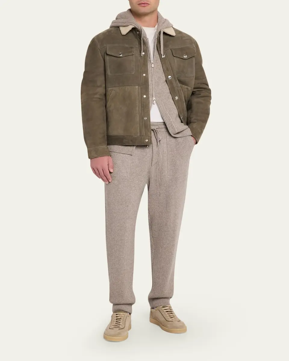 Brunello Cucinelli Men's Cashmere Rib Full-Zip Hoodie | Thumbnail 2 Brunello Cucinelli Men's Cashmere Rib Full-Zip Hoodie | Thumbnail 2