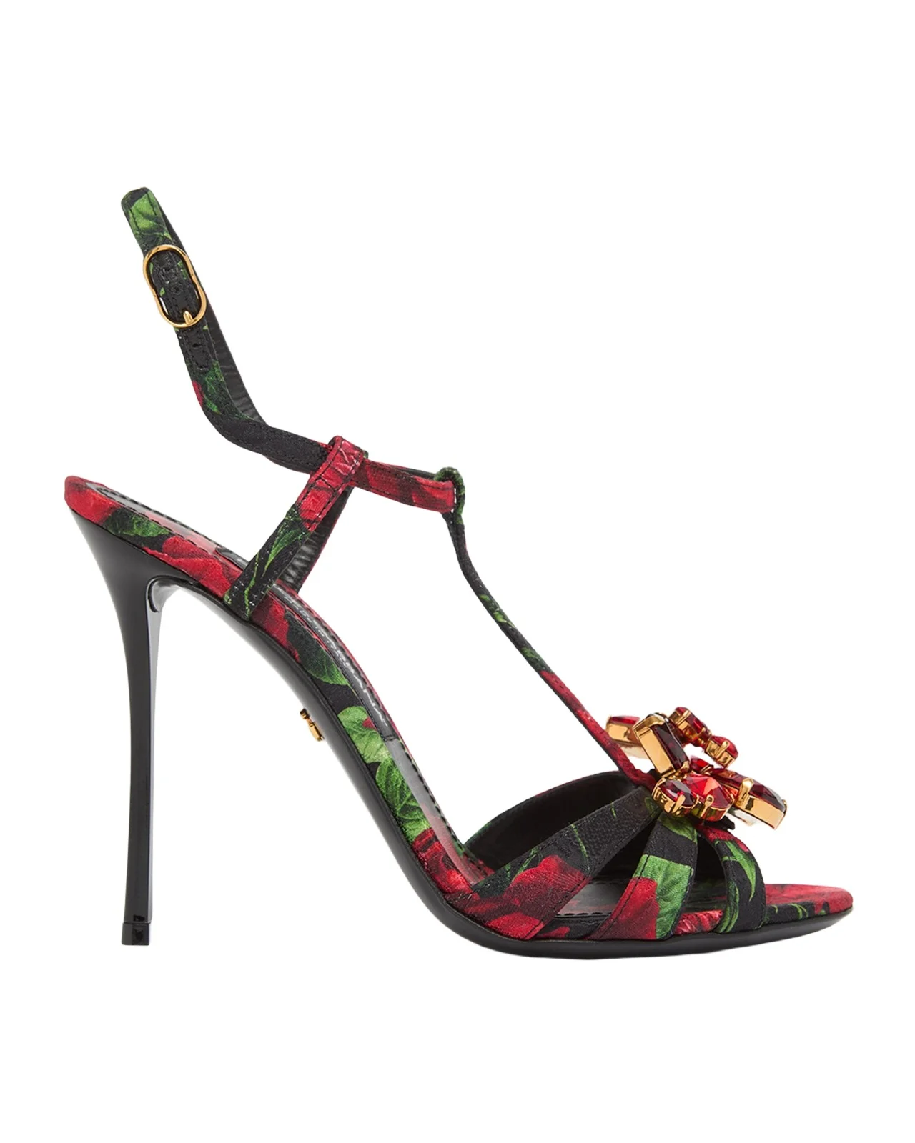 105mm Embellished Rose-Printed Satin Sandals 105mm Embellished Rose-Printed Satin Sandals