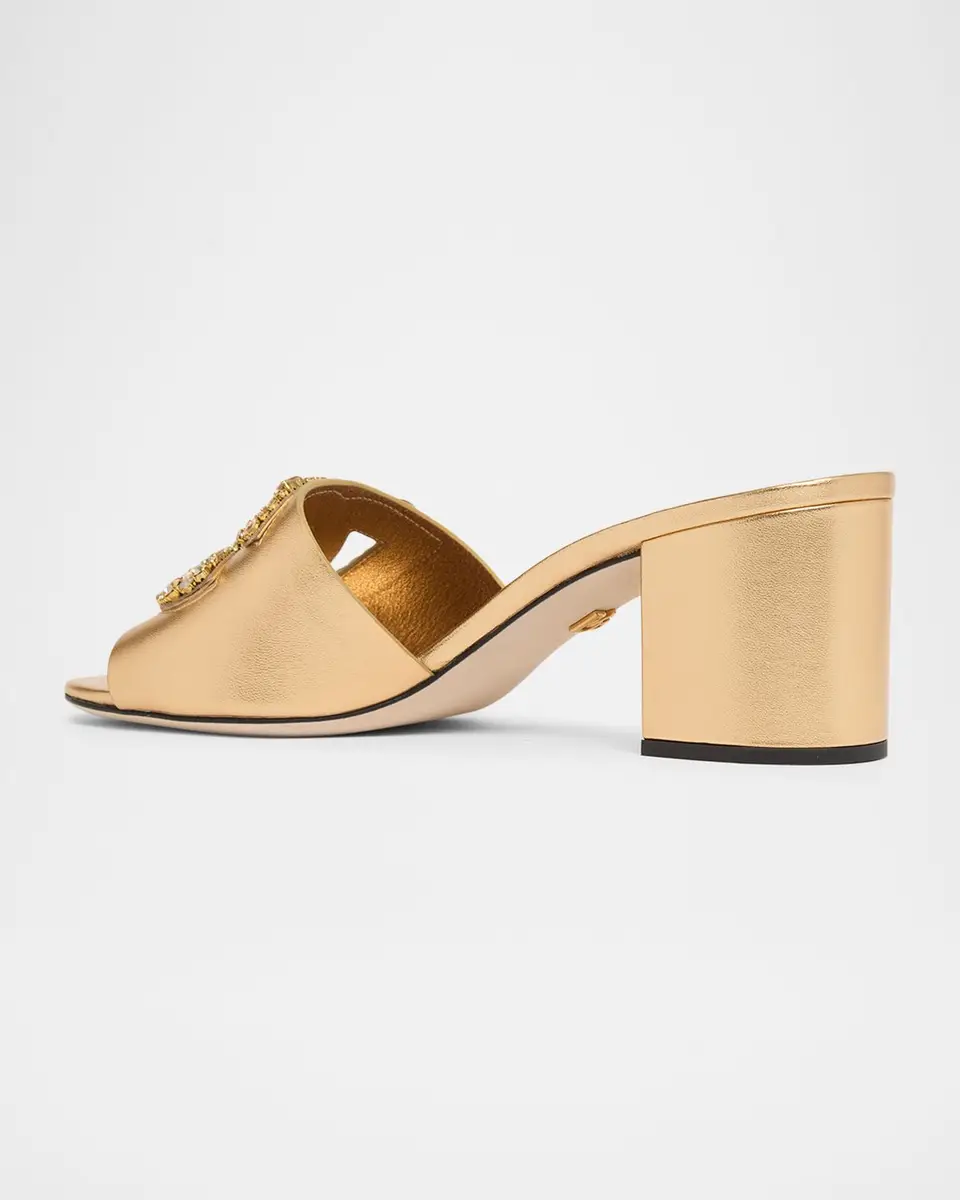 Dolce & Gabbana 60mm Embellished DG Metallic Leather Slide Sandals | Thumbnail 4 Dolce & Gabbana 60mm Embellished DG Metallic Leather Slide Sandals | Thumbnail 4