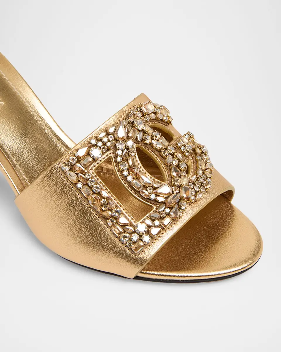 Dolce & Gabbana 60mm Embellished DG Metallic Leather Slide Sandals | Thumbnail 5 Dolce & Gabbana 60mm Embellished DG Metallic Leather Slide Sandals | Thumbnail 5