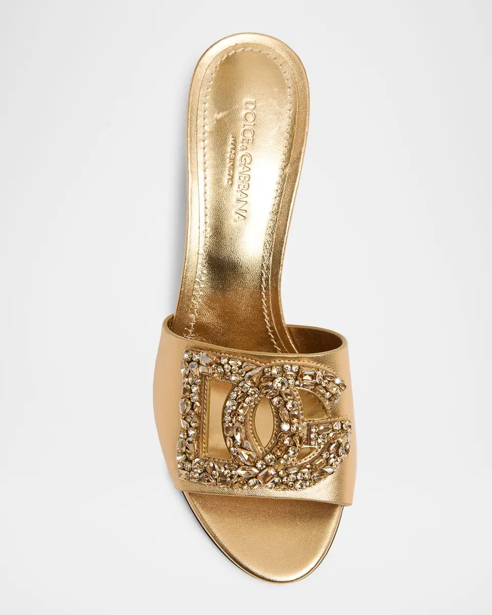 Dolce & Gabbana 60mm Embellished DG Metallic Leather Slide Sandals | Thumbnail 6 Dolce & Gabbana 60mm Embellished DG Metallic Leather Slide Sandals | Thumbnail 6