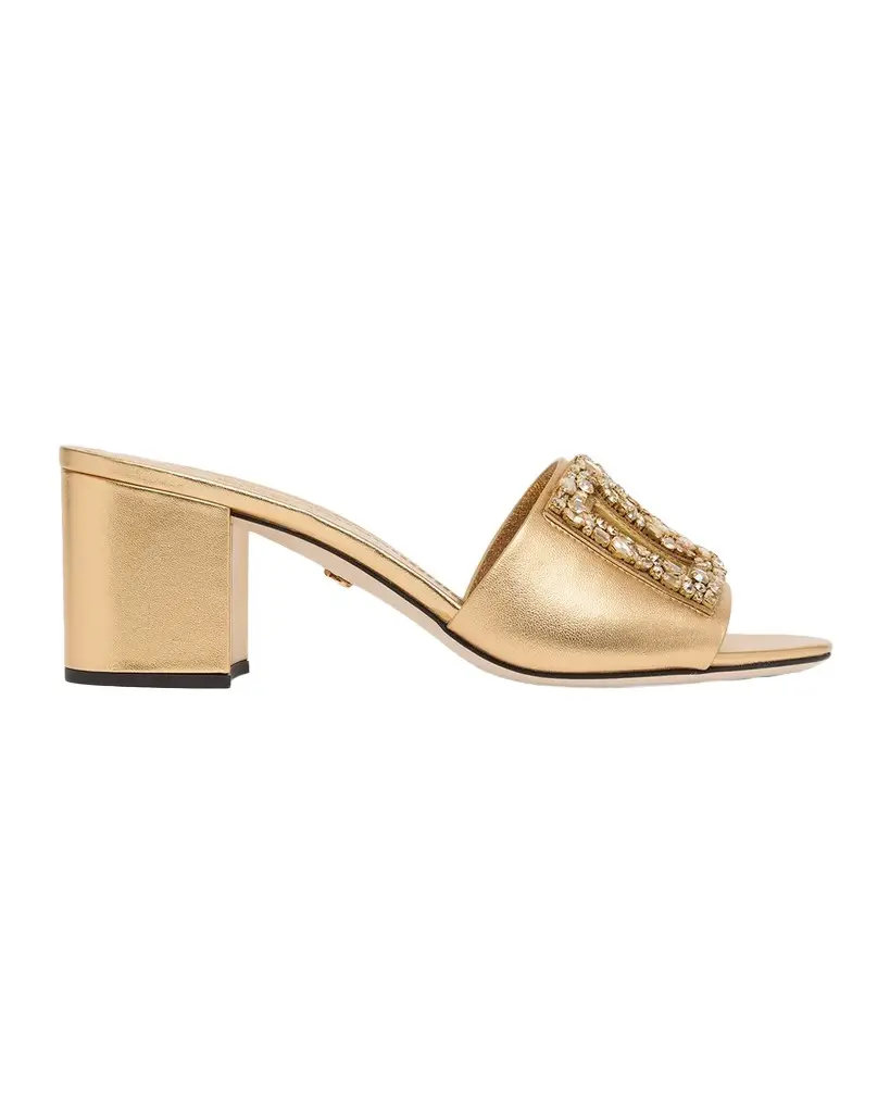 60mm Embellished DG Metallic Leather Slide Sandals 60mm Embellished DG Metallic Leather Slide Sandals