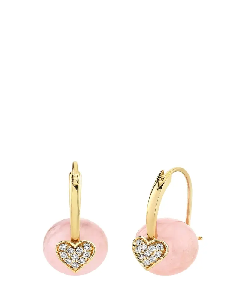 Sydney Evan 14K Yellow Gold, 0.14 TCW Diamond & Morganite Drop Earrings | Image 1 Sydney Evan 14K Yellow Gold, 0.14 TCW Diamond & Morganite Drop Earrings | Image 1