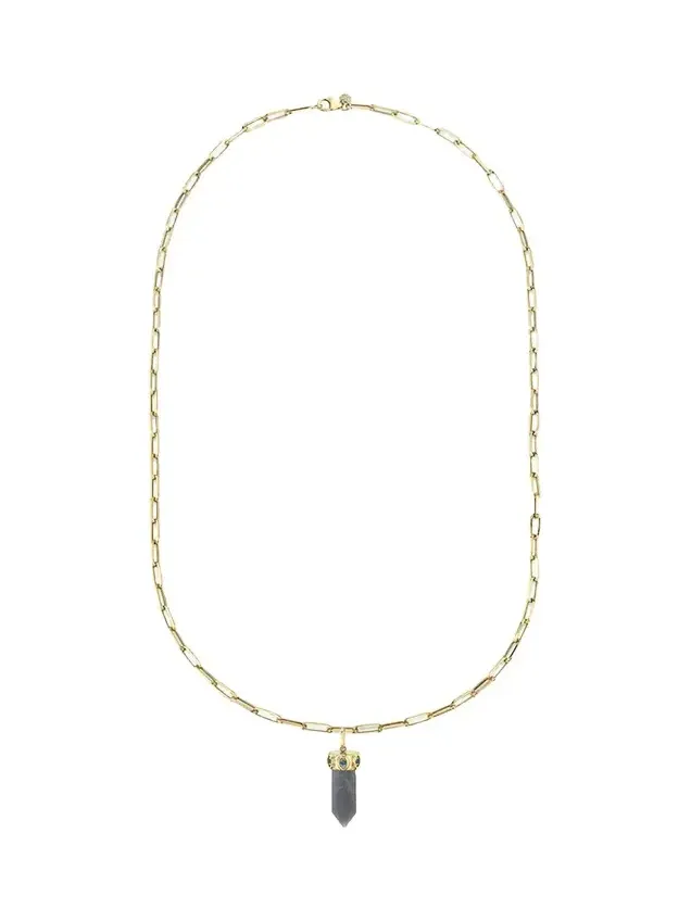 14K Yellow Gold, Sapphire & Stone Point Pendant Chain Necklace