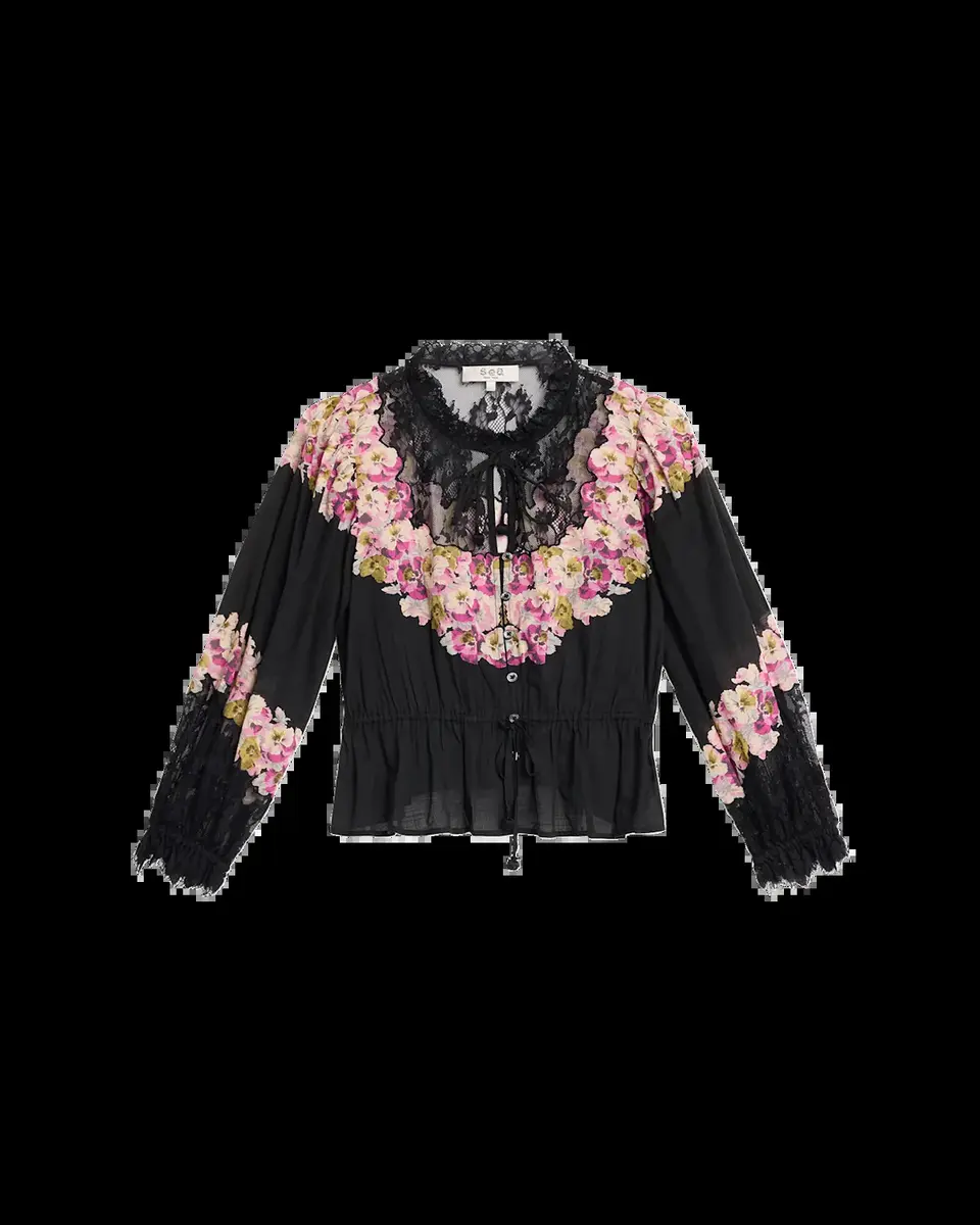 Sea Persephone Print Cotton & Lace Long-Sleeve Blouse | Thumbnail 2