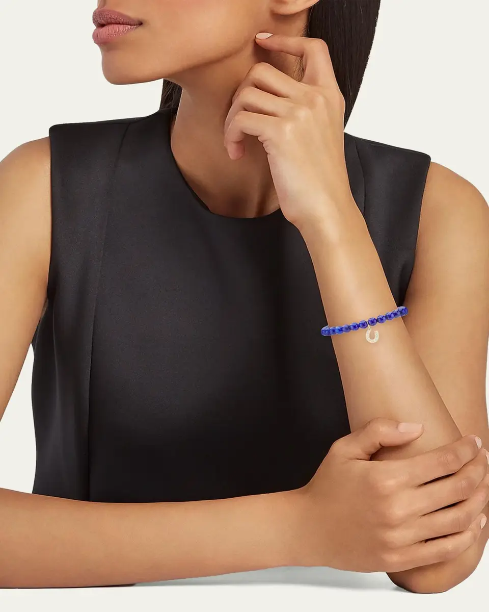 Sydney Evan 14K Yellow Gold, Lapis Lazuli & 0.08 TCW Diamond Horseshoe Beaded Stretch Bracelet | Thumbnail 2 Sydney Evan 14K Yellow Gold, Lapis Lazuli & 0.08 TCW Diamond Horseshoe Beaded Stretch Bracelet | Thumbnail 2