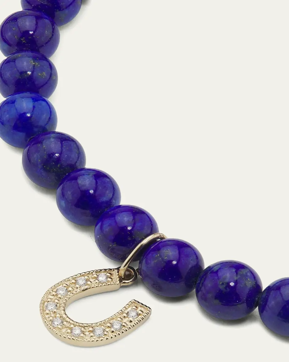 Sydney Evan 14K Yellow Gold, Lapis Lazuli & 0.08 TCW Diamond Horseshoe Beaded Stretch Bracelet | Thumbnail 3 Sydney Evan 14K Yellow Gold, Lapis Lazuli & 0.08 TCW Diamond Horseshoe Beaded Stretch Bracelet | Thumbnail 3