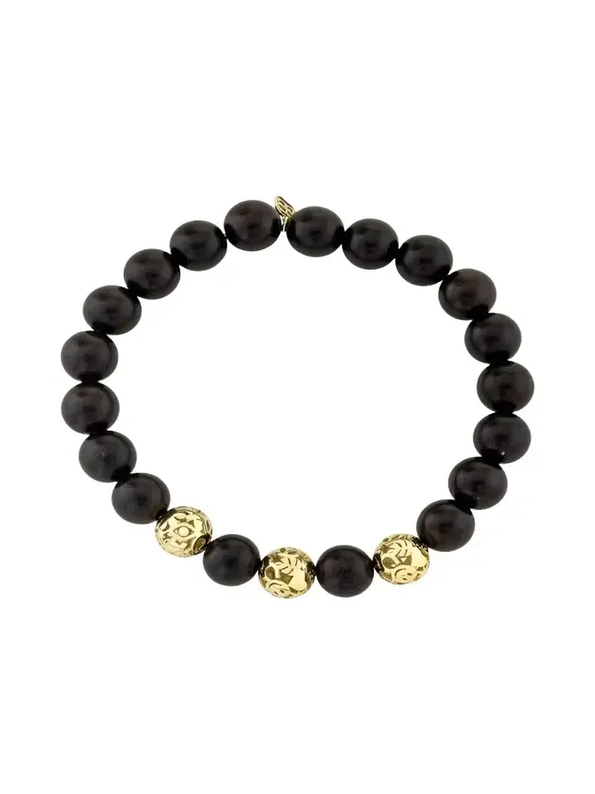 14K Yellow Gold & Ebony Wood Beaded Stretch Bracelet