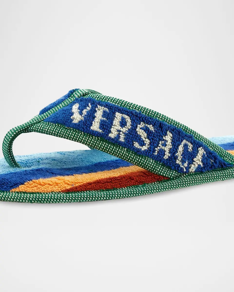 Versace Men's Logo Striped Jacquard Flip-Flops | Thumbnail 2