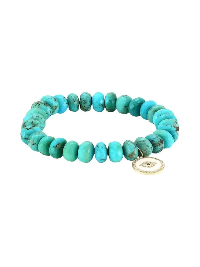 14K Yellow Gold, 0.18 TCW Diamond, Sapphire & Turquoise Evil Eye Beaded Bracelet 14K Yellow Gold, 0.18 TCW Diamond, Sapphire & Turquoise Evil Eye Beaded Bracelet
