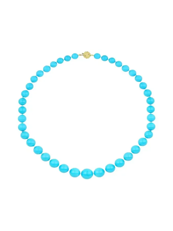 18K Yellow Gold Graduated Turquoise Beaded Necklace 18K Yellow Gold Graduated Turquoise Beaded Necklace