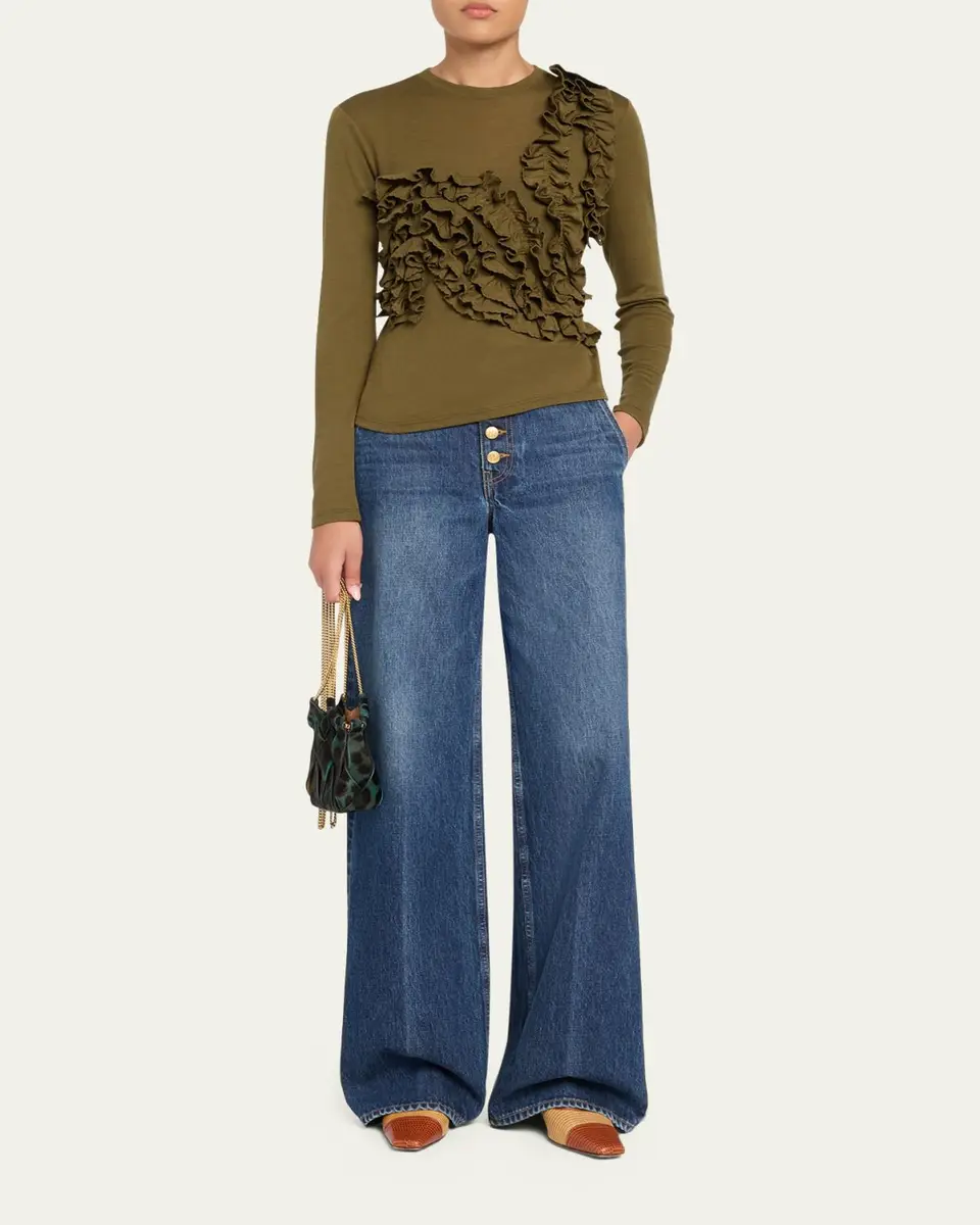 Ulla Johnson Polina Ruffled Jersey Long-Sleeve Top | Thumbnail 2