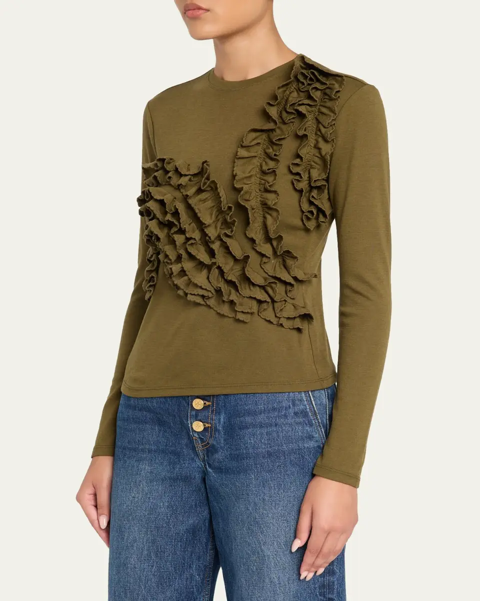 Ulla Johnson Polina Ruffled Jersey Long-Sleeve Top | Thumbnail 4