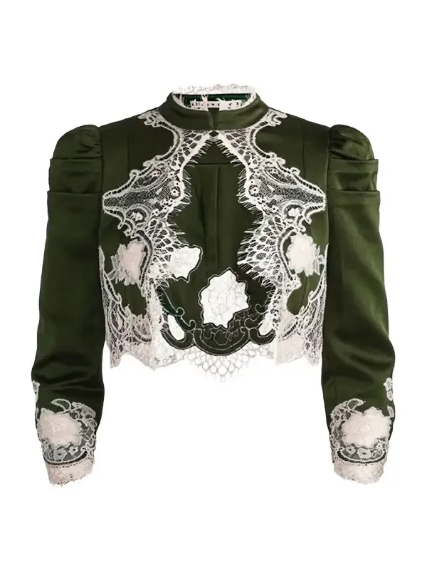 Alice + Olivia Thomasina Lace-Trimmed Crop Jacket