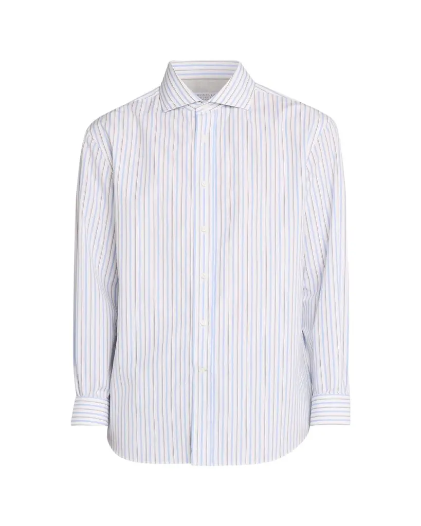 Brunello Cucinelli Men's Cotton Variegated Stripe Button-Down Shirt | Image 1 Brunello Cucinelli Men's Cotton Variegated Stripe Button-Down Shirt | Image 1