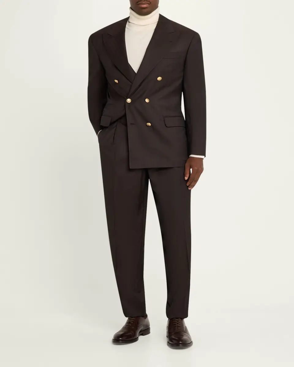 Brunello Cucinelli Men's Wool and Cashmere Chevron Double-Breasted Suit | Thumbnail 2