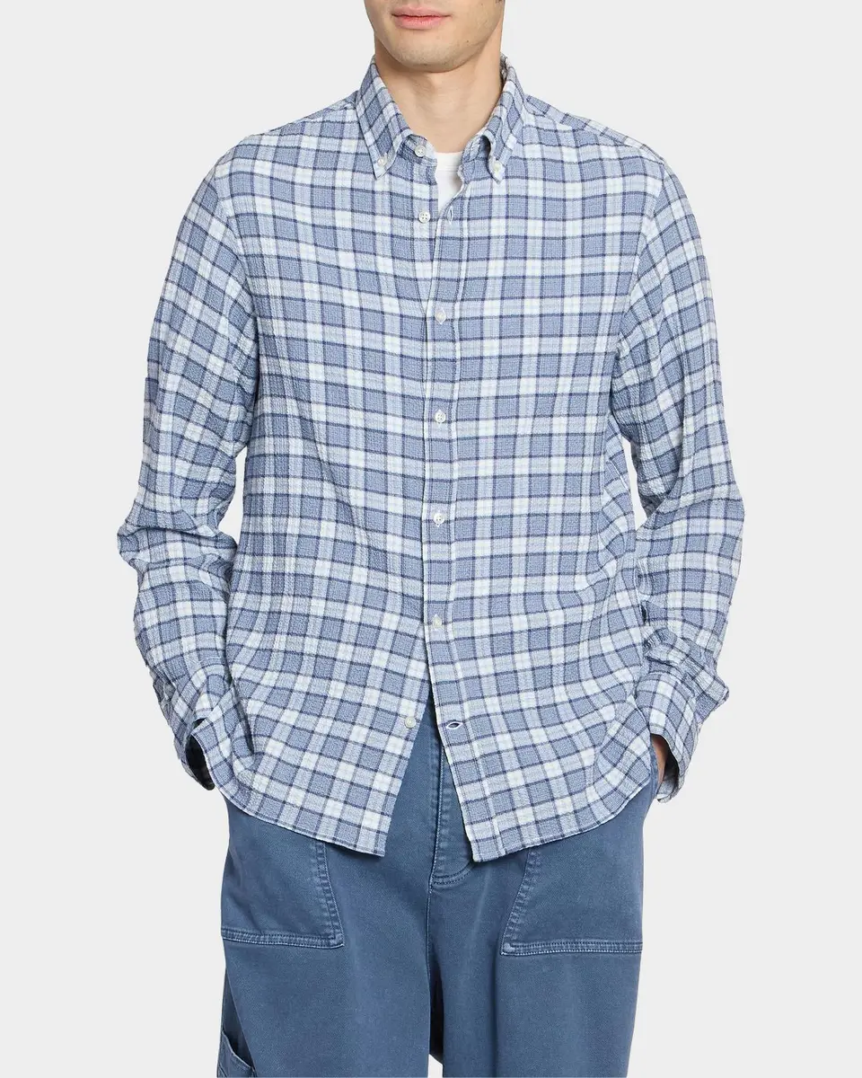 OFFICINE GÉNÉRALE Men's Arsene Waffled Cotton Check Shirt | Thumbnail 4 OFFICINE GÉNÉRALE Men's Arsene Waffled Cotton Check Shirt | Thumbnail 4