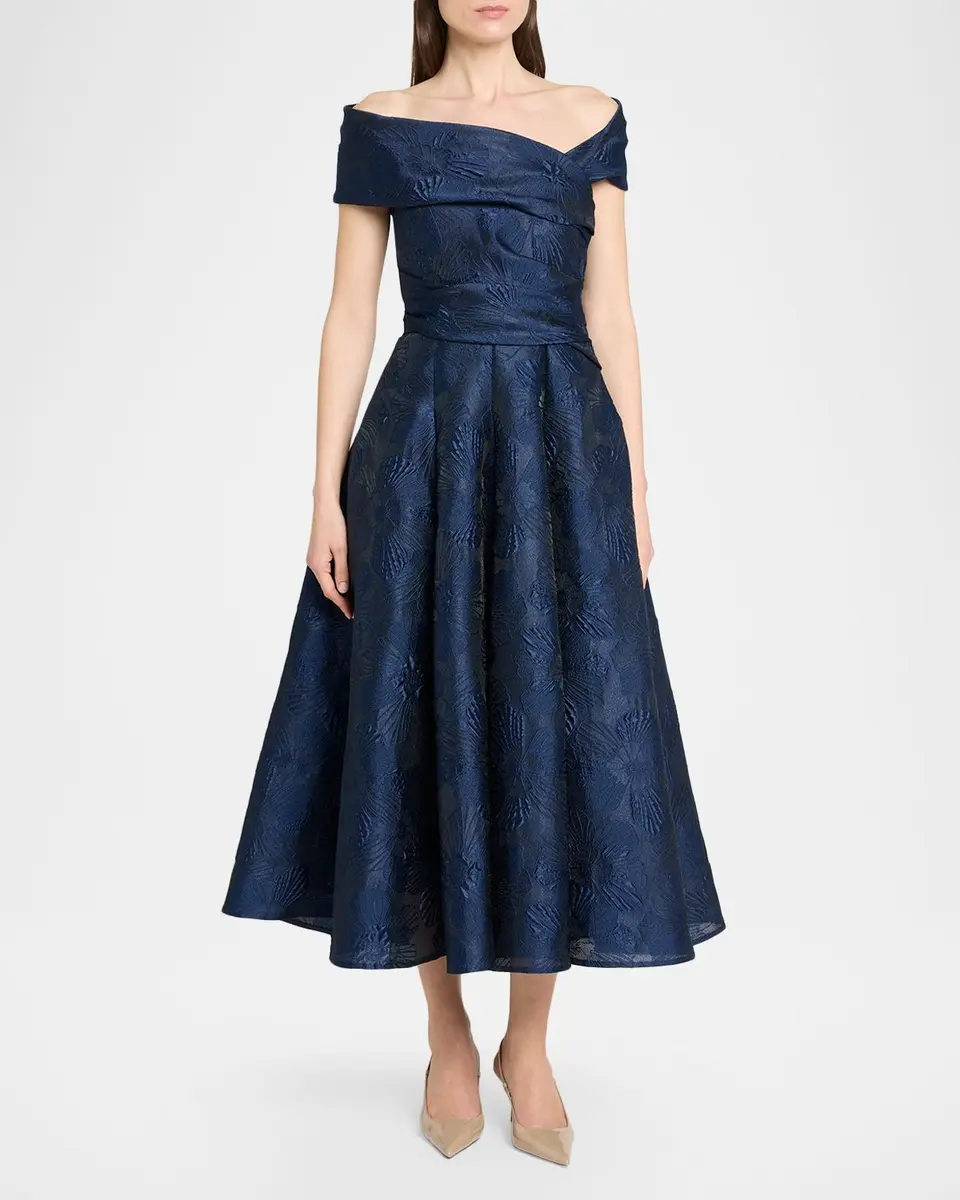 Talbot Runhof Off-Shoulder Jacquard Dress with Pockets | Thumbnail 2 Talbot Runhof Off-Shoulder Jacquard Dress with Pockets | Thumbnail 2