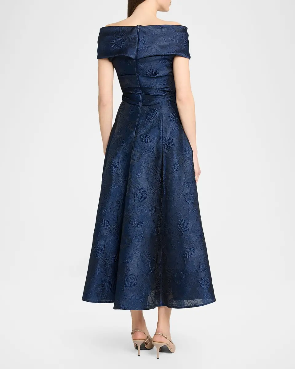 Talbot Runhof Off-Shoulder Jacquard Dress with Pockets | Thumbnail 3 Talbot Runhof Off-Shoulder Jacquard Dress with Pockets | Thumbnail 3