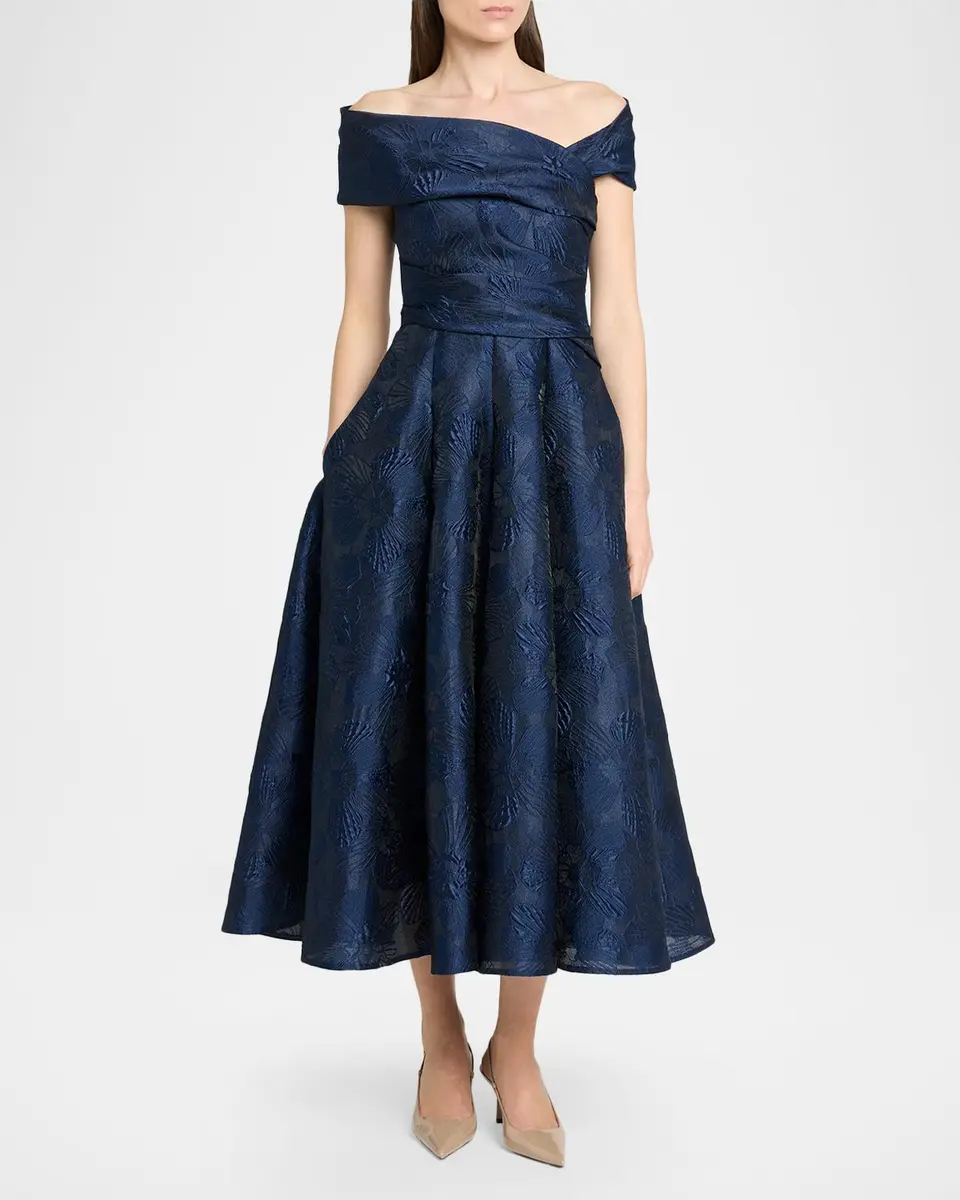 Talbot Runhof Off-Shoulder Jacquard Dress with Pockets | Thumbnail 4 Talbot Runhof Off-Shoulder Jacquard Dress with Pockets | Thumbnail 4