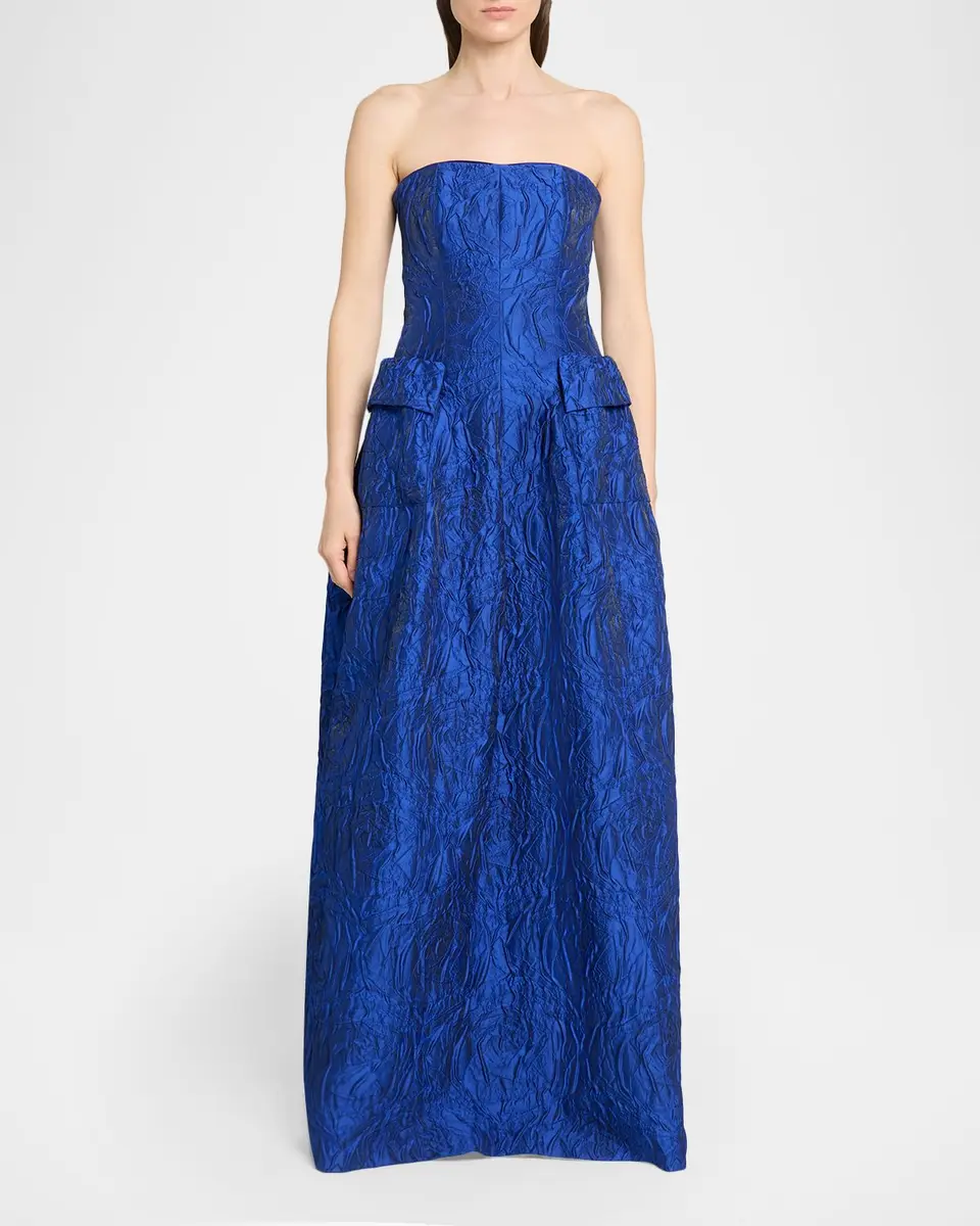 Talbot Runhof Strapless Poiret Rose Jacquard Pocket Gown | Thumbnail 2 Talbot Runhof Strapless Poiret Rose Jacquard Pocket Gown | Thumbnail 2
