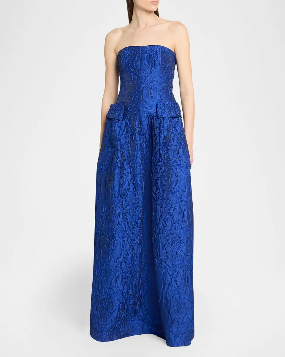 Talbot Runhof Strapless Poiret Rose Jacquard Pocket Gown | Thumbnail 4 Talbot Runhof Strapless Poiret Rose Jacquard Pocket Gown | Thumbnail 4