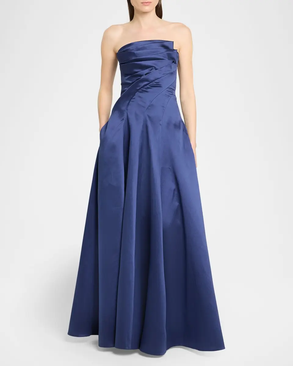 Talbot Runhof Strapless Zigzag Draped Mikado Silk Ball Gown | Thumbnail 2 Talbot Runhof Strapless Zigzag Draped Mikado Silk Ball Gown | Thumbnail 2