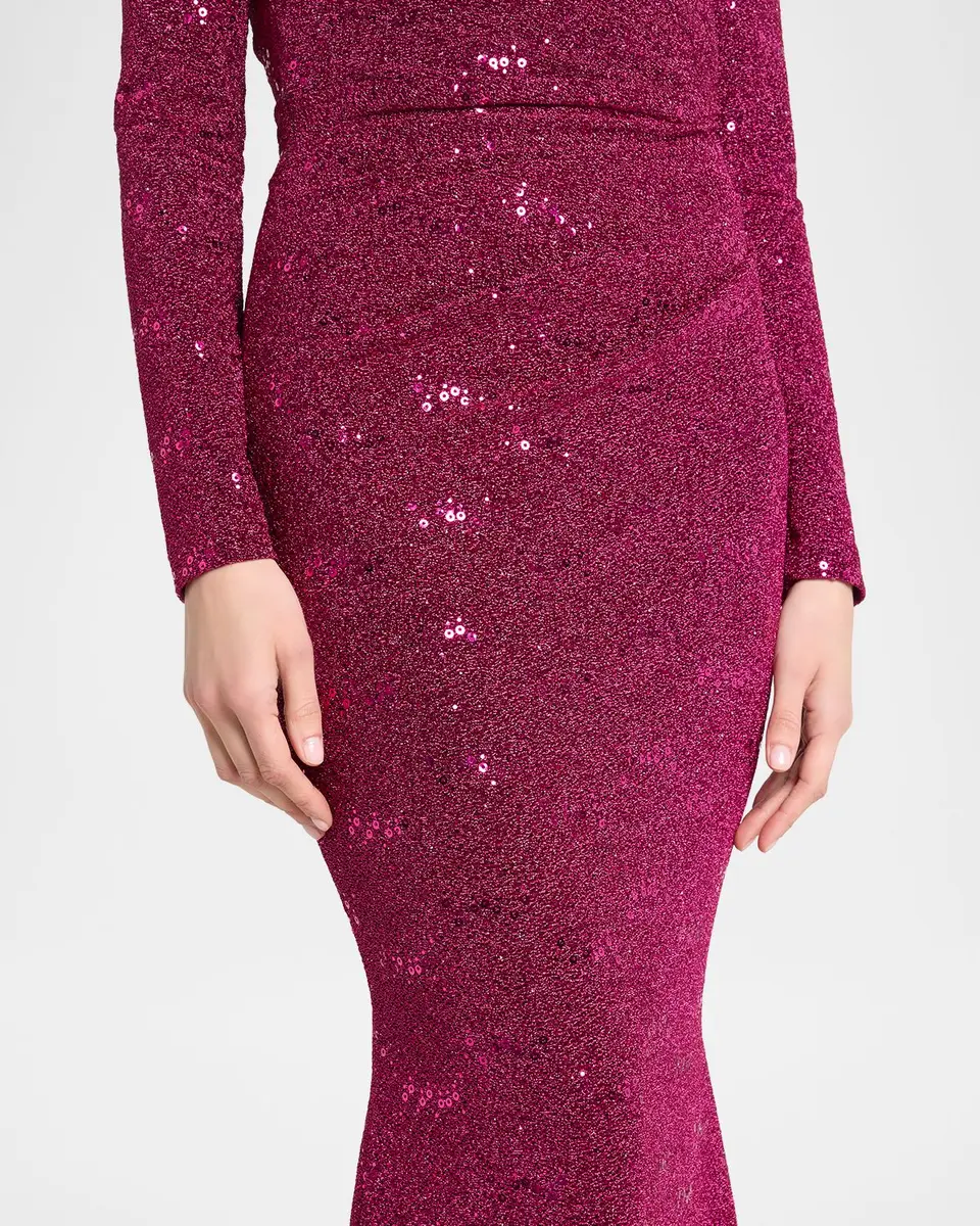 Talbot Runhof Sequined Off-Shoulder Long-Sleeve Gown | Thumbnail 5