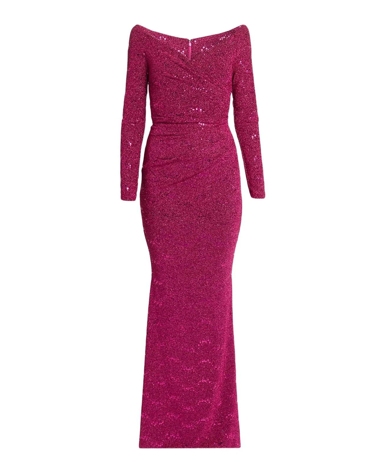 Sequined Off-Shoulder Long-Sleeve Gown