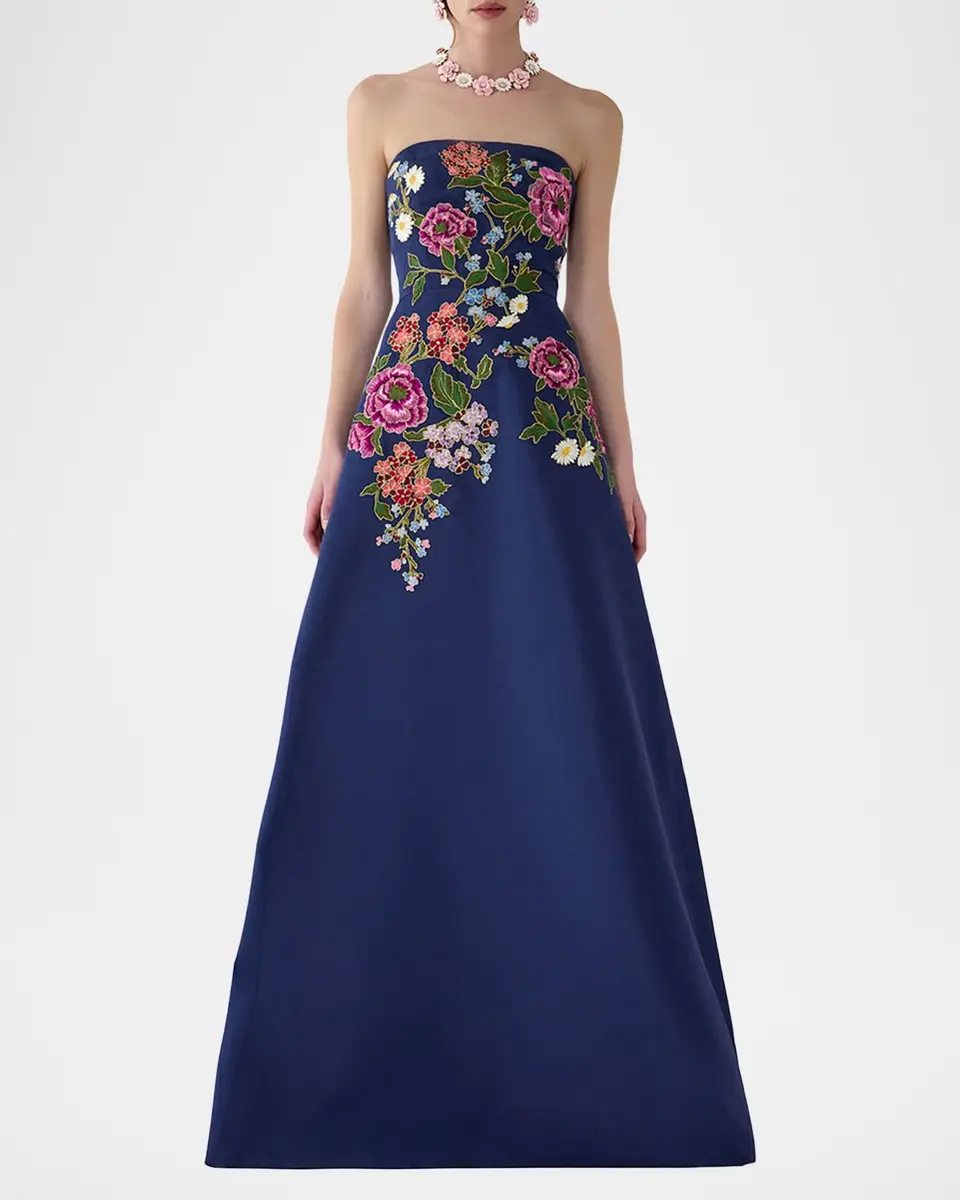 Carolina Herrera Strapless Floral-Embroidered Silk Gown | Thumbnail 2
