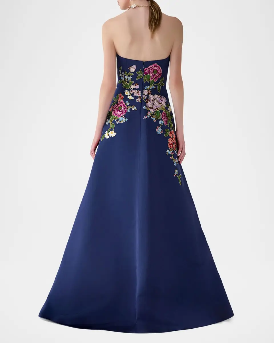 Carolina Herrera Strapless Floral-Embroidered Silk Gown | Thumbnail 3