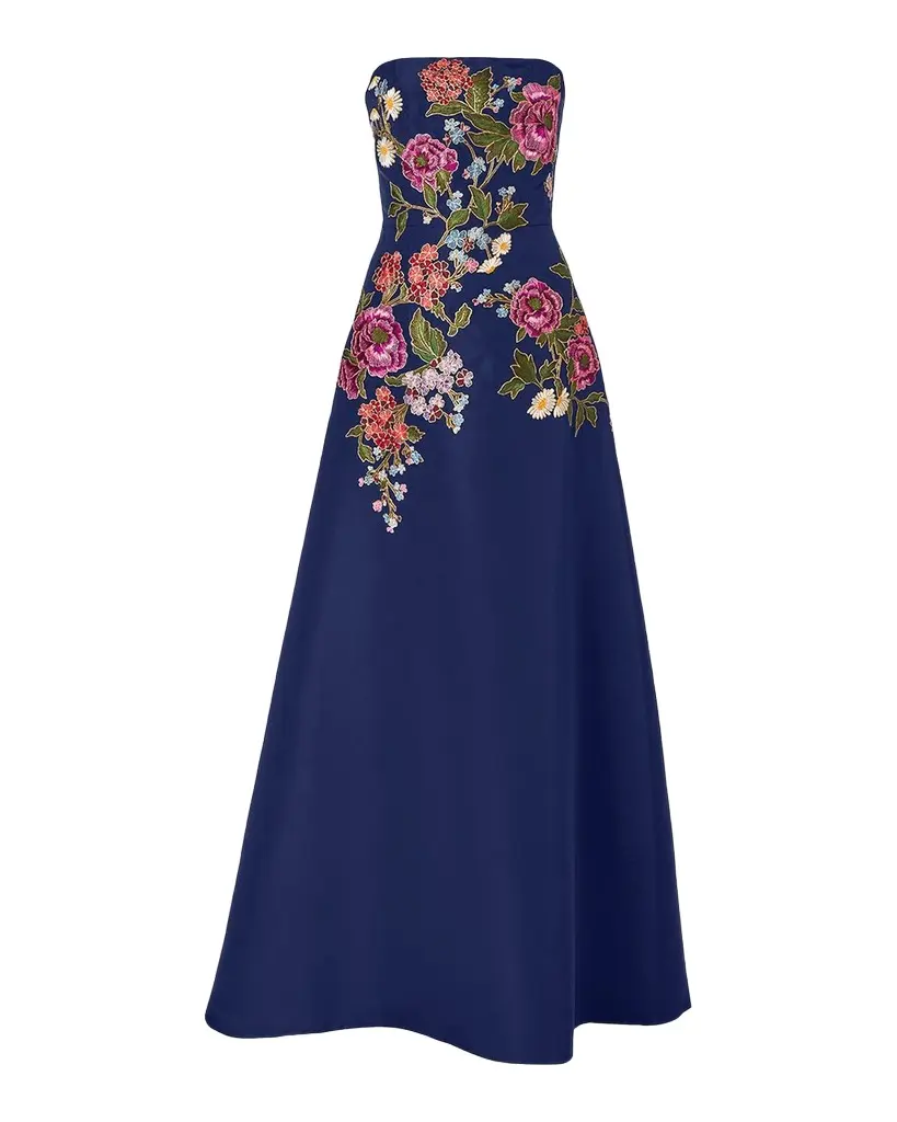 Carolina Herrera Strapless Floral-Embroidered Silk Gown | Image 1 Carolina Herrera Strapless Floral-Embroidered Silk Gown | Image 1